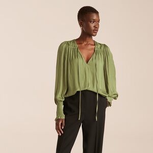 Rebecca Taylor Matcha Sateen Tie Top